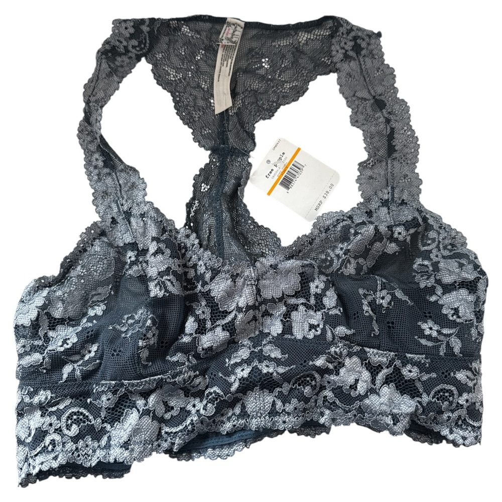 Free People Wild Roses Lace Racerback Bralette Bra‎ Small NWT Grey Combo